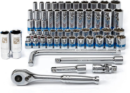 Neiko 02513A 3/8-Inch-Drive Ratchet and Socket Set, 53-Piece, Standard and Deep SAE Sizes 5/16" to 7/8", Made with CrV Steel