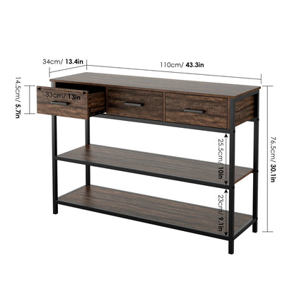 Homfa Console Table with Drawers, 43.3'' Hallway Entryway Table with 3 Tier Storage, Sofa Table for Living Room, Espresso