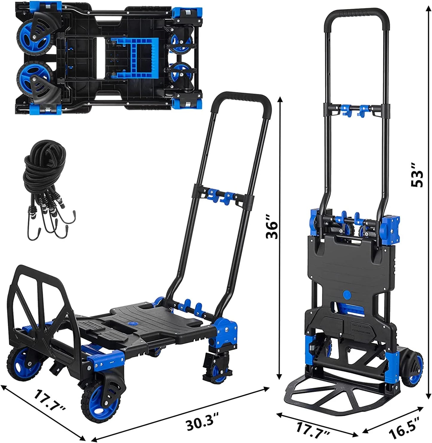 SHZOND 2 in 1 Folding Hand Truck 330 lbs Load Capacity Dolly Cart,Heavy Duty Aluminum Hand Truck with 4 Wheels