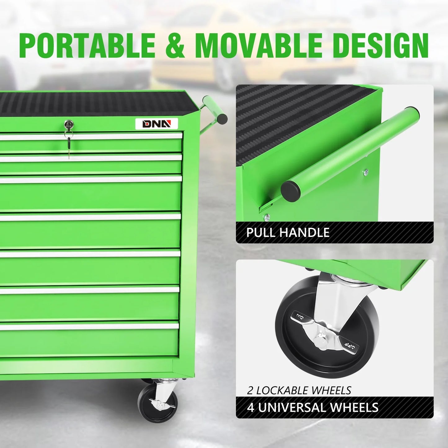 DNA Motoring TOOLS-00399 7 Drawers Garage Warehouse Workshop Rolling Tool Cabinet Chest With Top Antiskip Mat+Swivel Casters