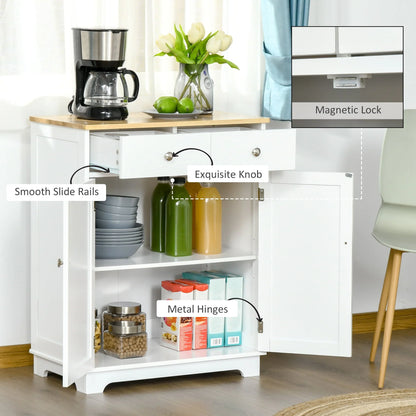 HOMCOM Space Saving Kitchen Sideboard with Functional Storage Cabinet with Adjustable Shelf for Kitchen/Living Room, White
