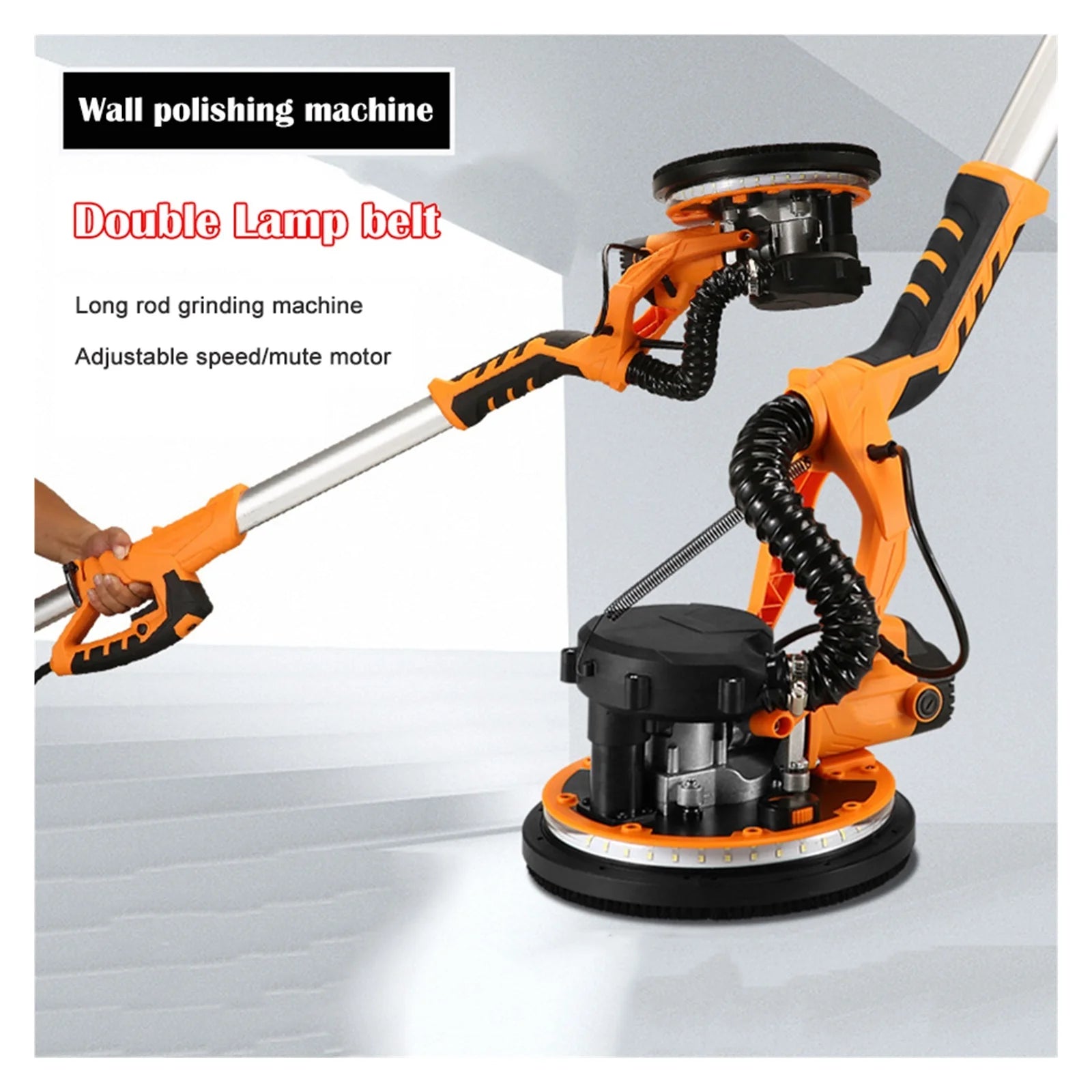 9-inch Electric Drywall Sander 225MM Wall Grinding Machine Putty Dustless Self -vacuum LED Long Rod Polishing Sand Paper Machine ,Low Vibration