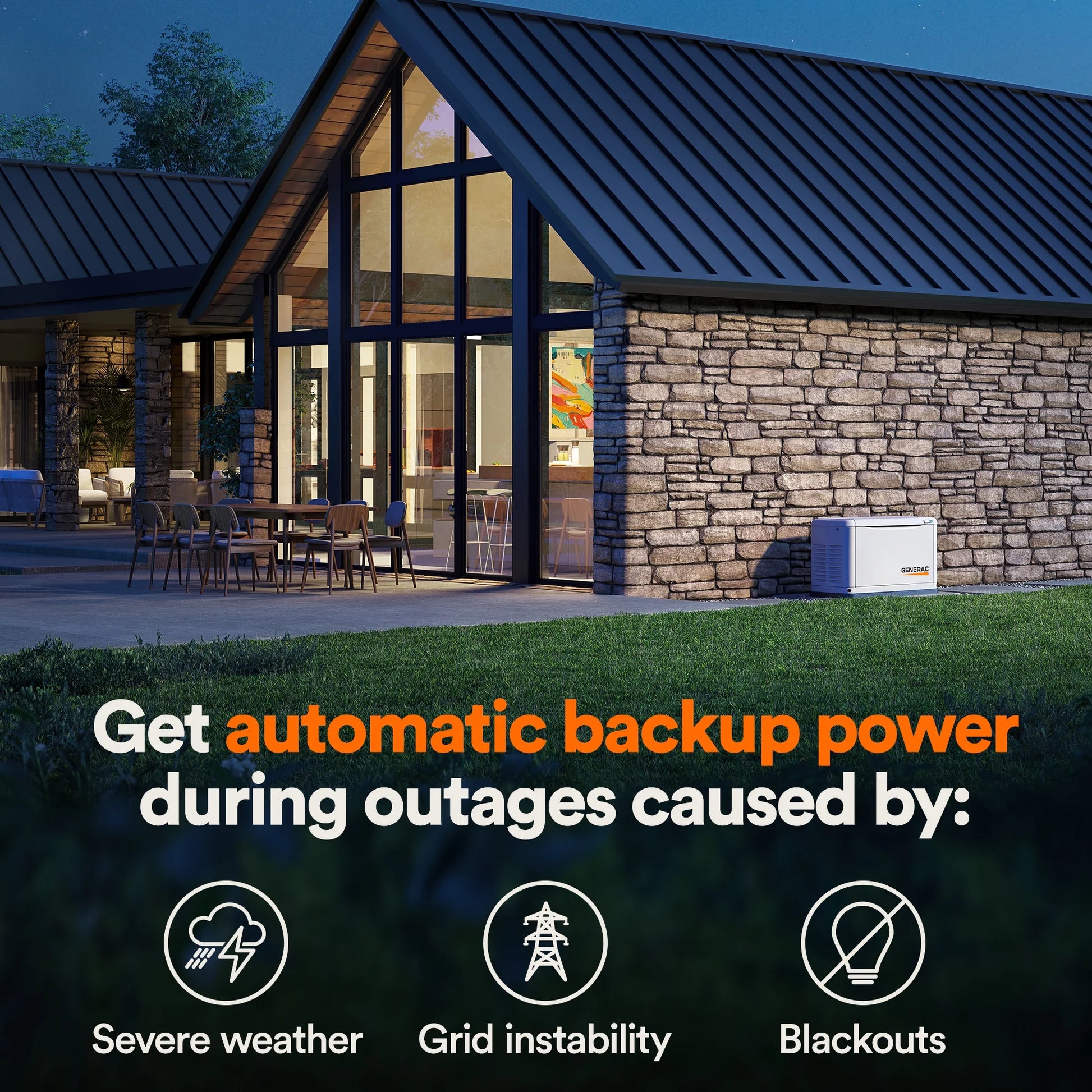 Generac Guardian 14kW Push Button Start House Generator, CO Shut-Off