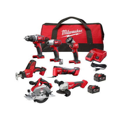 Open Box Milwaukee 2695-27SH M18 18-Volt Lithium-Ion Cordless Combo Kit 7-Tool with 2-Batteries, Charger and Tool Bag