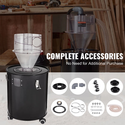 KFFKFF Dust Cyclone Kit with Steel Container, 4" Upgrade for Dust Collection Systems, ABS Dust Deputy, 2" Outer Diameter Connector & Hose for Wet/Dry Vacuums, Compatible with 13.21 Gallon Tanks