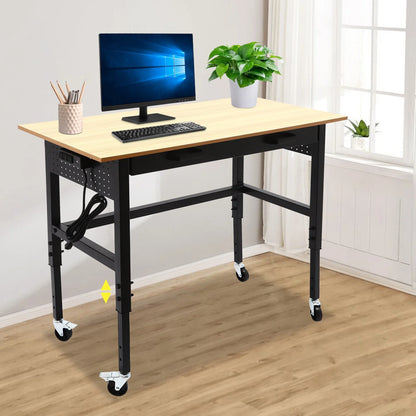 Multi-Functional Mobile Workbench | Adjustable Height | Power Outlet & Drawer | 200 lbs Capacity | Ideal for Garage, Home, and Office