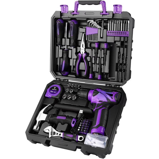 126-Piece Pink Household Tool Set with 8V Cordless Drill, Rechargeable Battery, All-in-One Compact Tools kit, Perfect , Ideal for Home Repairs & DIY Projects
