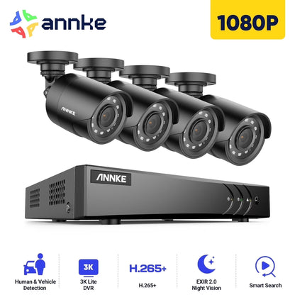 ANNKE 1080P H.265+ Home Security Camera System,3K 8CH Surveillance DVR and 4Pcs 1080p Weatherproof CCTV Camera,AI Human/Vehicle Detection, Remote Access,2TB HDD