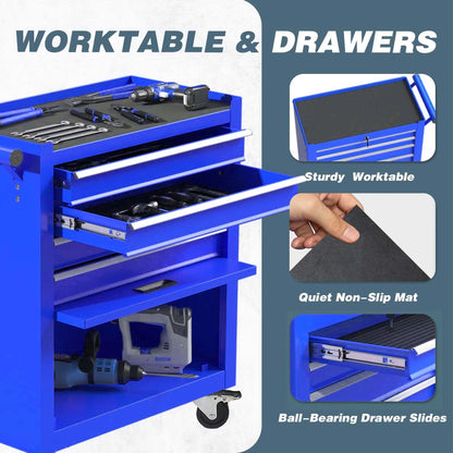 Aukfa Tool Chest, 24.5 in Steel Rolling Tool Box & Cabinet On Wheels for Garage, 4-Drawer, Blue