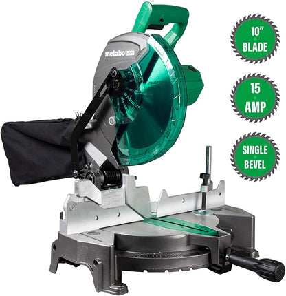 Metabo HPT 10-Inch Compound Miter Saw, Single Bevel, 15-Amp Motor, 0-52 Miter Angle Range, 0-45 Bevel Range, Large Table, 10" 24T TCT Miter Saw Blade C10FCGS