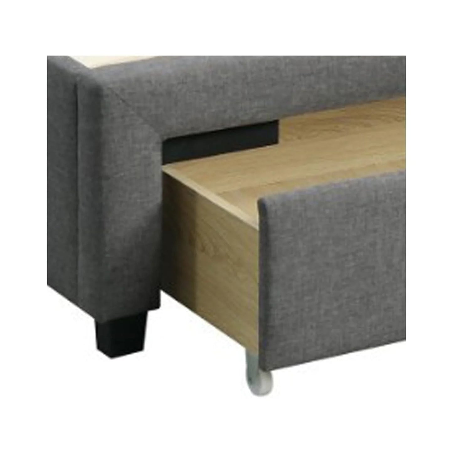 BenJara Upholstered Wooden Full Bed With Button Tufted Headboard & Lower Storage Drawer Gray