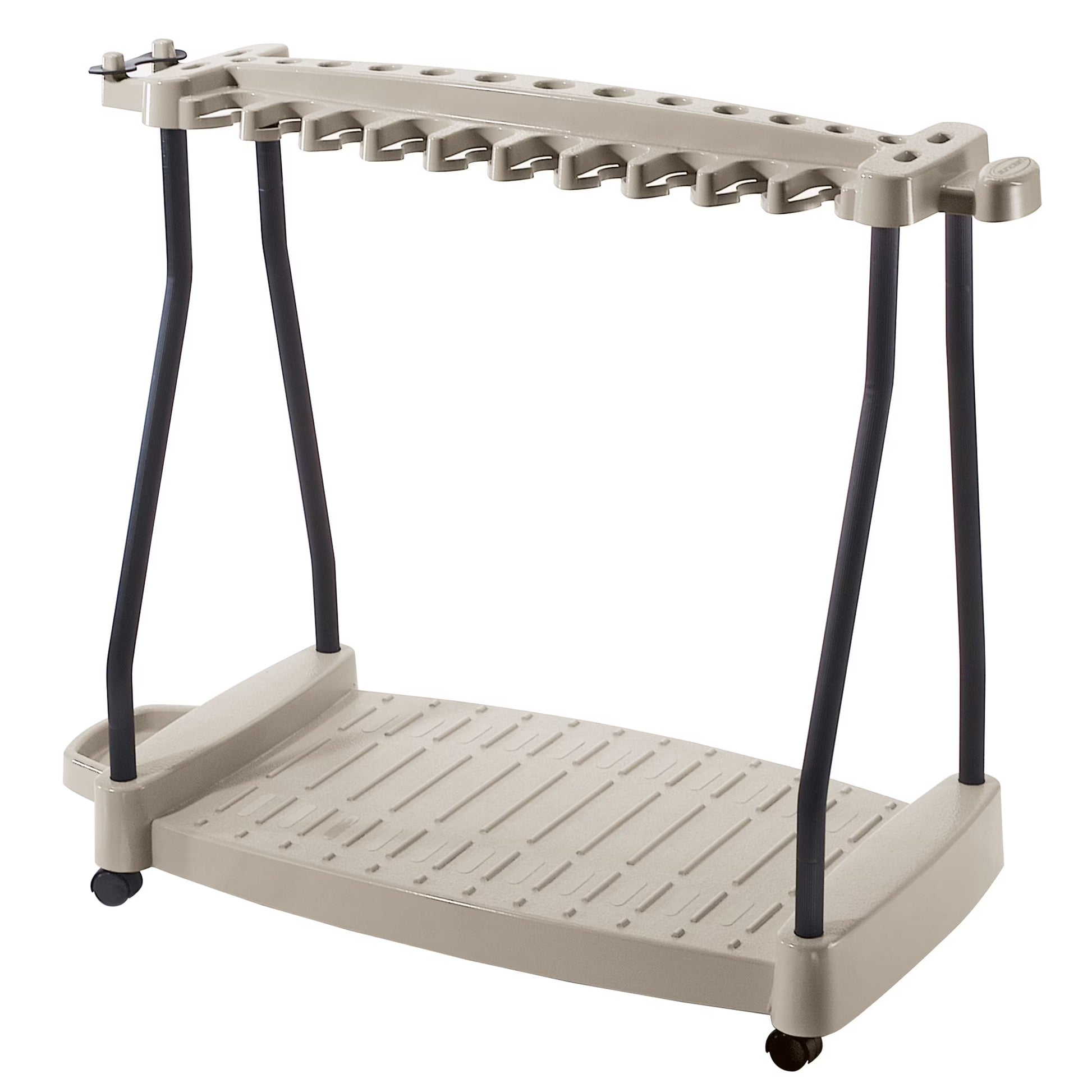 Suncast Outdoor Lawn and Garden Tool Rack with Wheels, Light Taupe