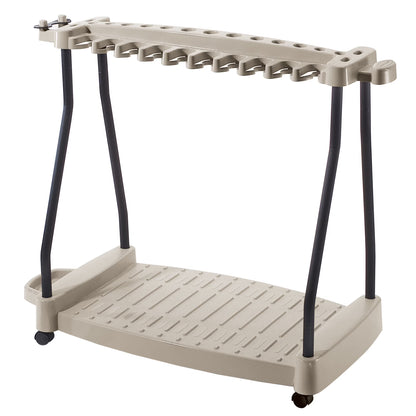 Suncast Outdoor Lawn and Garden Tool Rack with Wheels, Light Taupe