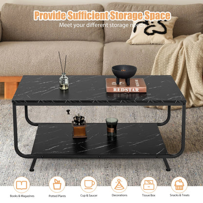 Costway Coffee Table 2-Tier Modern Marble Coffee Table W/Storage Shelf for Living Room