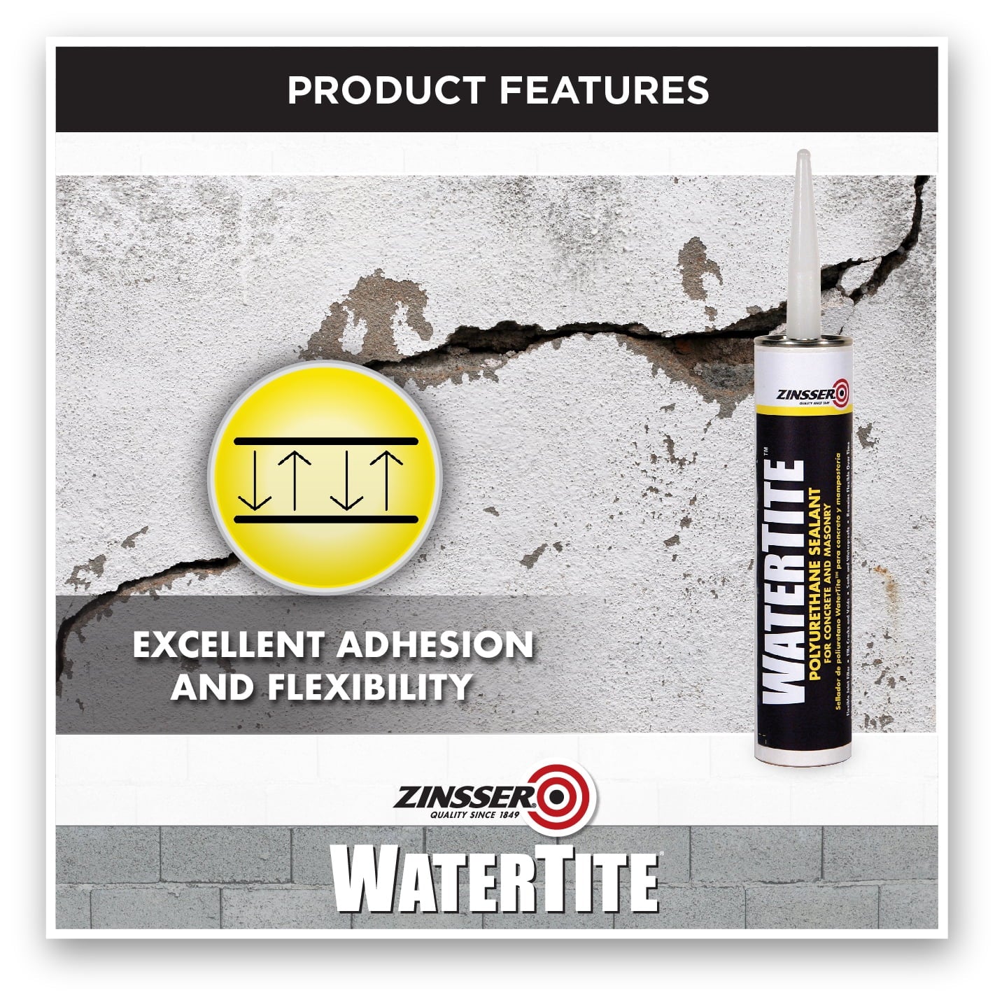 12 Pack, Gray, Zinsser WaterTite Polyurethane Sealant for Concrete and Masonry-5091DSV, 10.1 oz Cartridge