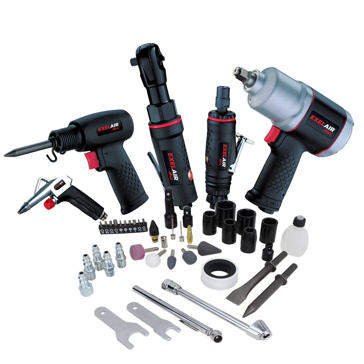 EXELAIR by Milton 50-PC Professional Automotive Composite Air Tools & Accessory Kit w/High Torque Impact Wrench
