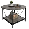 Dextrus Round Coffee Table with Storage, Rustic Living Room Tables with Sturdy Metal Legs, OAK