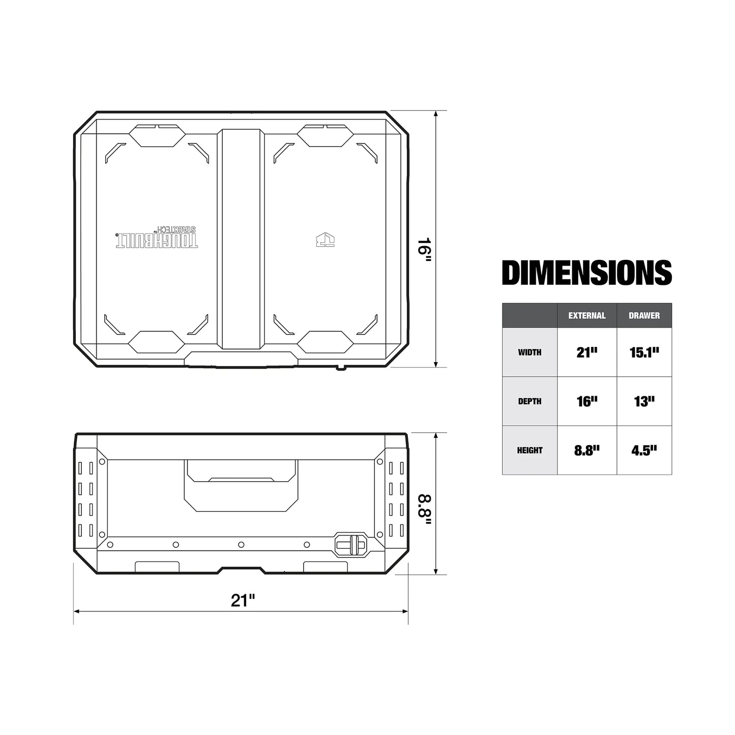 ToughBuilt StackTech 1 Drawer Toolbox, Heavy-Duty Stackable Tools Storage, 50 lb Capacity