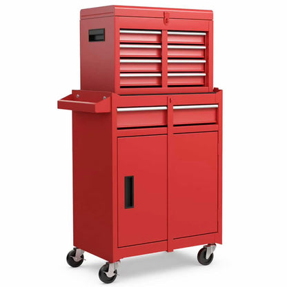 Demifill 2-in-1 Tool Chest and Cabinet with 5 Sliding Drawers, Large Storage Space and Detachable Design, Red