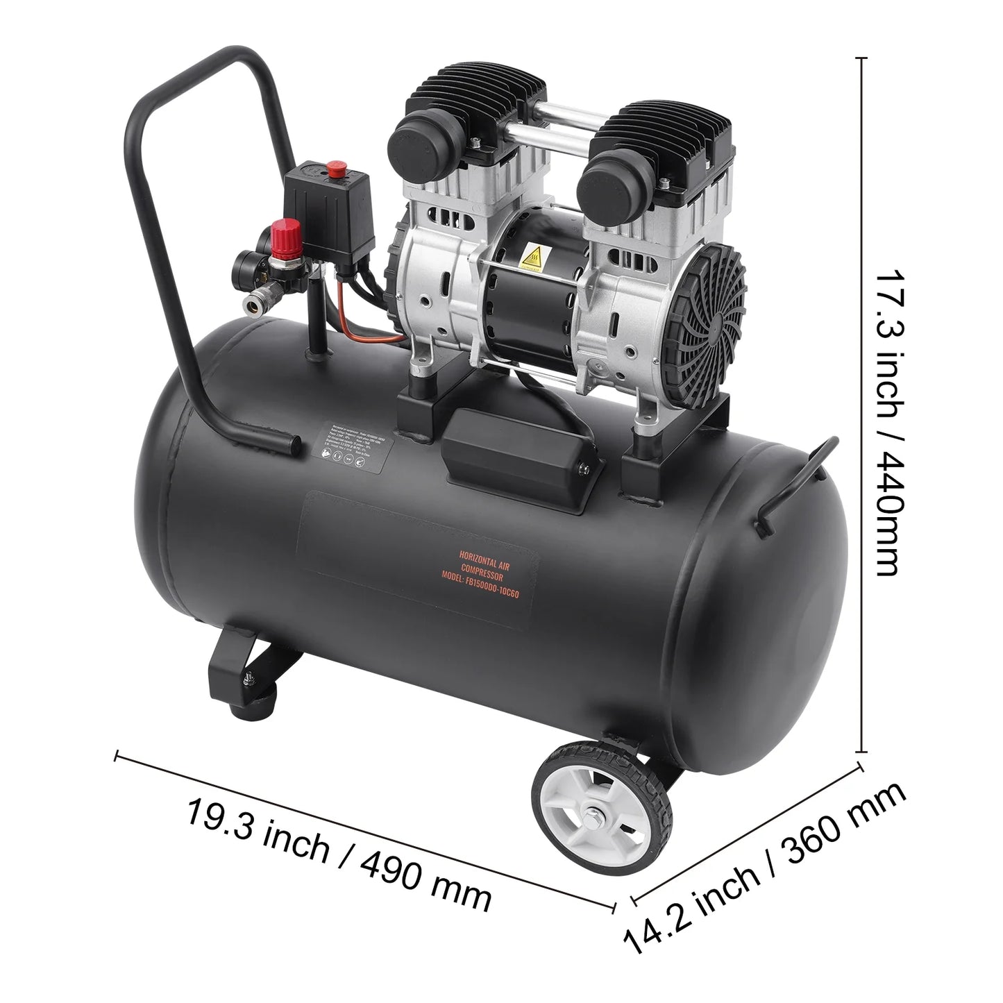 KFFKFF Air Compressor with 15 Gallon Steel Tank, 2HP, 5.3 CFM@90 PSI, Oil-Free Operation & Max 125PSI. Quiet 78dB for Auto Repairs, Tire Inflation & Spray Paint