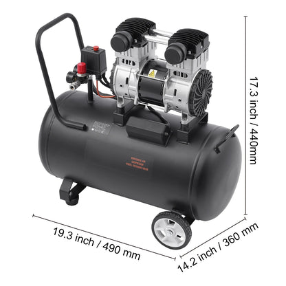 KFFKFF Air Compressor with 15 Gallon Steel Tank, 2HP, 5.3 CFM@90 PSI, Oil-Free Operation & Max 125PSI. Quiet 78dB for Auto Repairs, Tire Inflation & Spray Paint