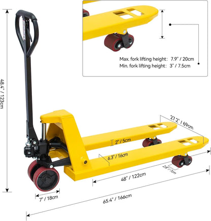 HPDAVV Pallet Jack Truck 4,400 LBS Capacity, 48''x 21' Forks Manual Pallet Jack Truck, Suit for Warehouse, Workshop, Dock, Factory