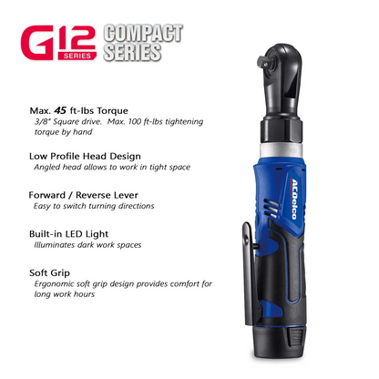 ACDelco ACDelco G12 Series 12V Li-ion Cordless 3/8"? Ratchet Wrench & Impact Wrench Combo Tool Kit