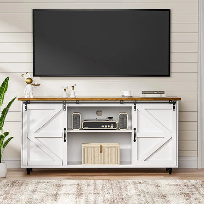 Catrimown Farmhouse Coffee Bar Cabinet, 58'' Kitchen Buffet Sideboard Storage Cabinet with Adjustable Shelves, White