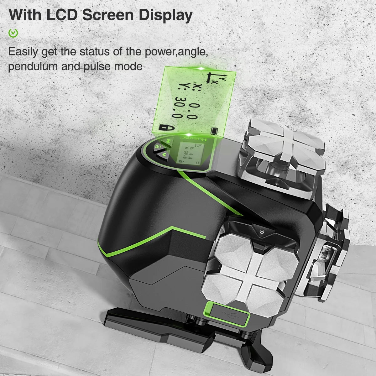 4D 16 Lines Self-Leveling Laser Level, 200Ft Green Beam 4 x 360° Cross Line Laser Level Tools with LCD Screen, Bluetooth and Magnetic Bracket