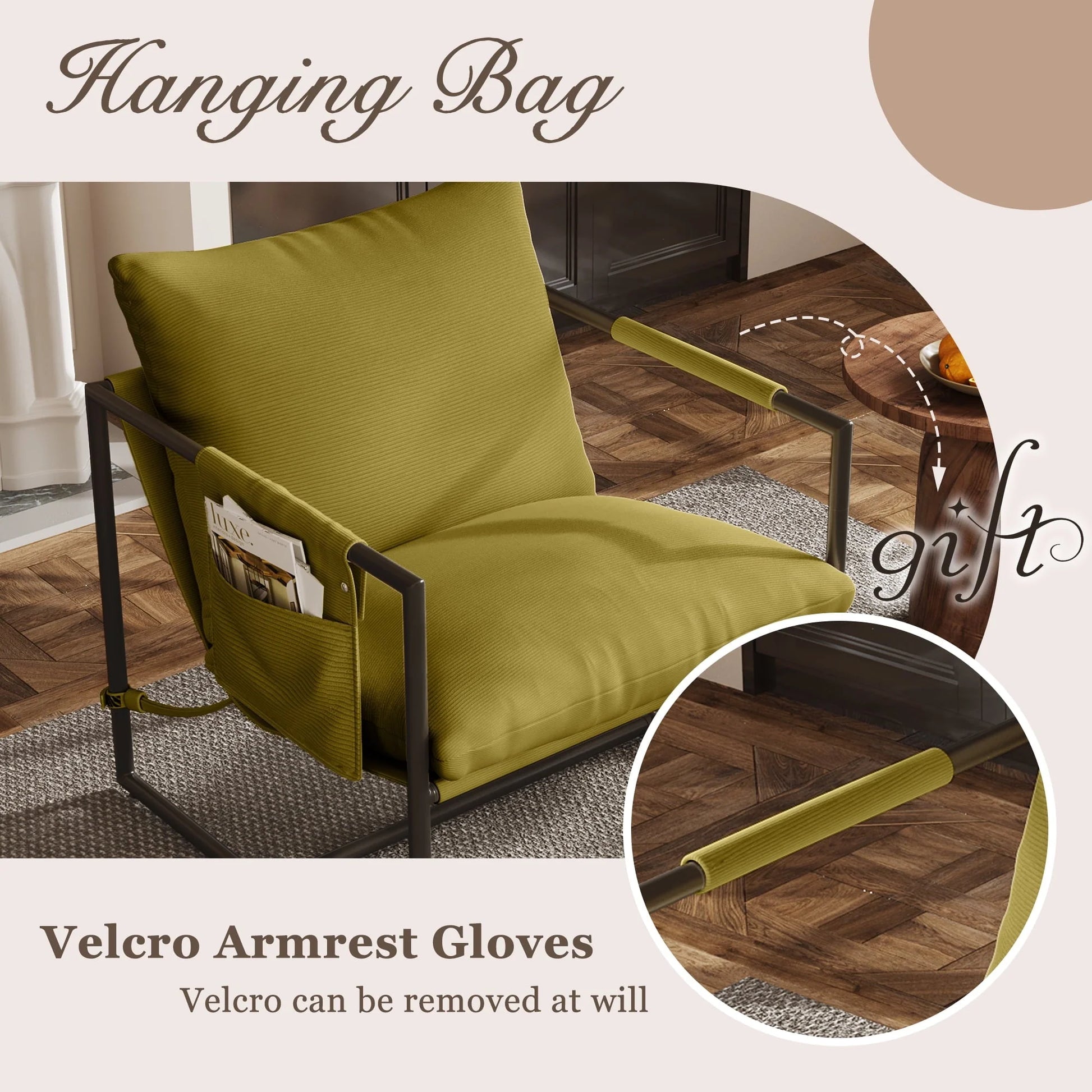 AUSTUFF Sling Accent Chairs for Living Room Storage Bag Chair, Grass green