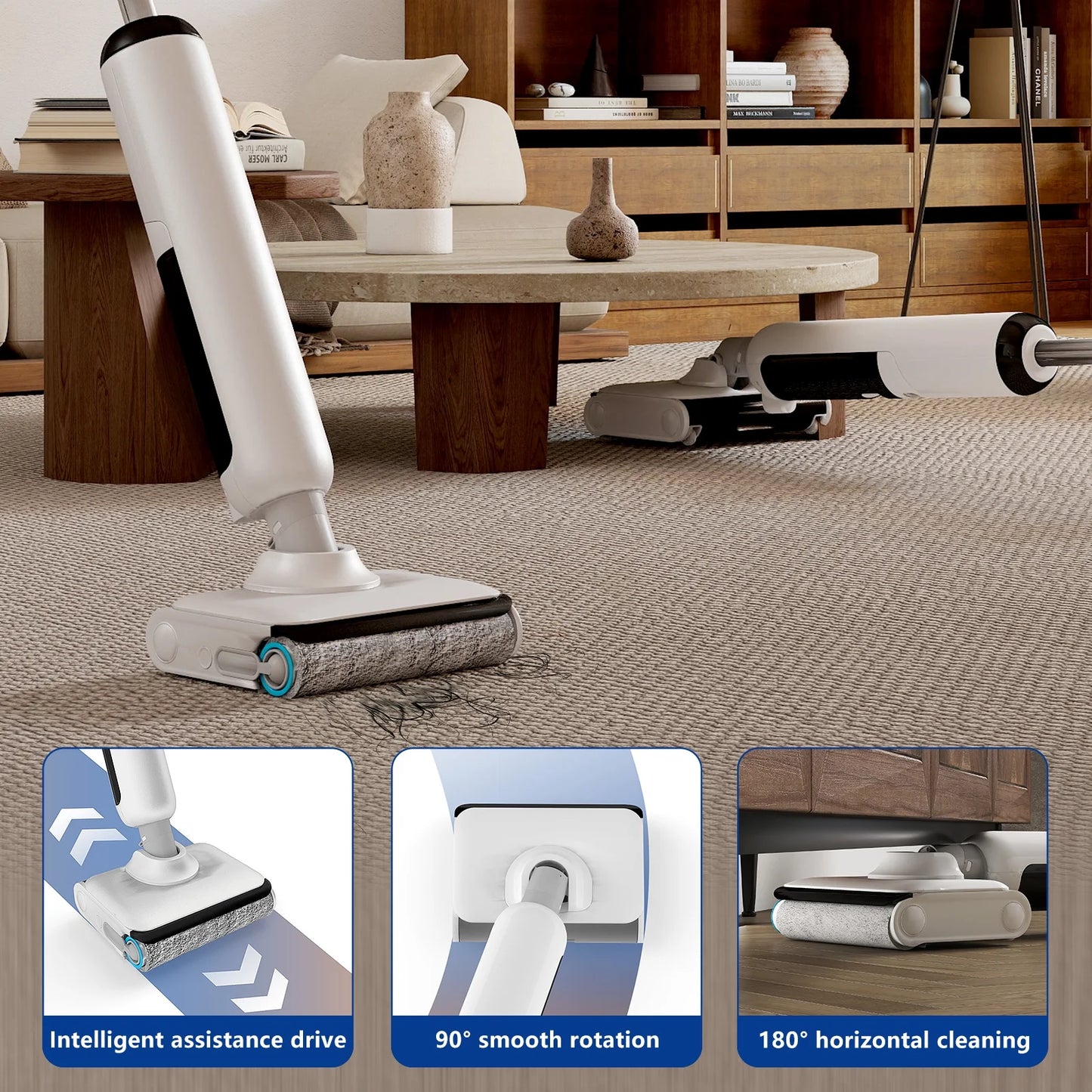 HABIUBIU Vacuum Mop All in One, Wet Dry Vacuum Cleaner, Cordless Cleaner Machine for Tile Hardwood Floor, Self Cleaning Electric Mop with 180° Lie-Flat