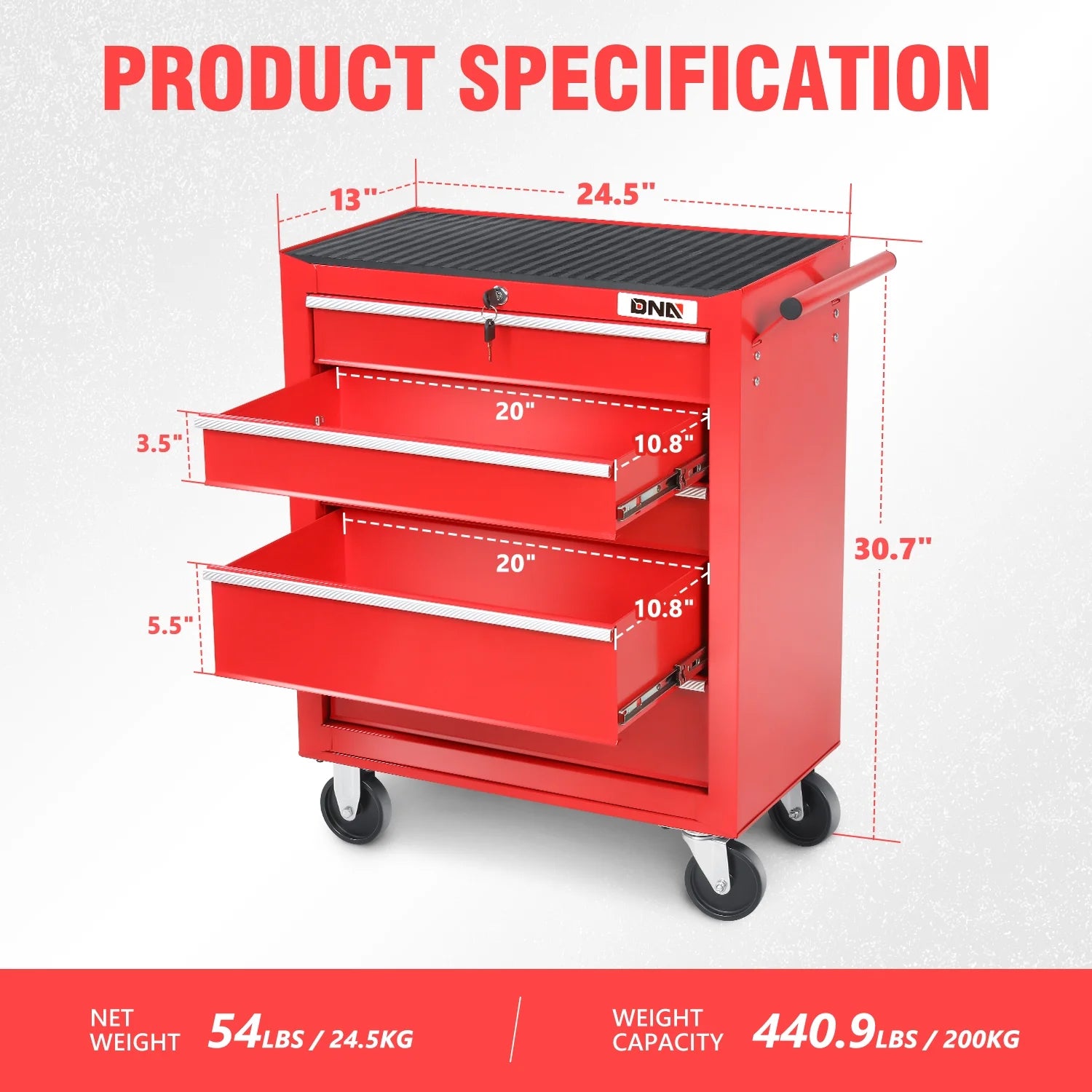 DNA Motoring TOOLS-00398 5 Drawer Portable Garage Warehouse Repair Tools Workshop Rolling Tool Cabinet Chest With Swivel Casters