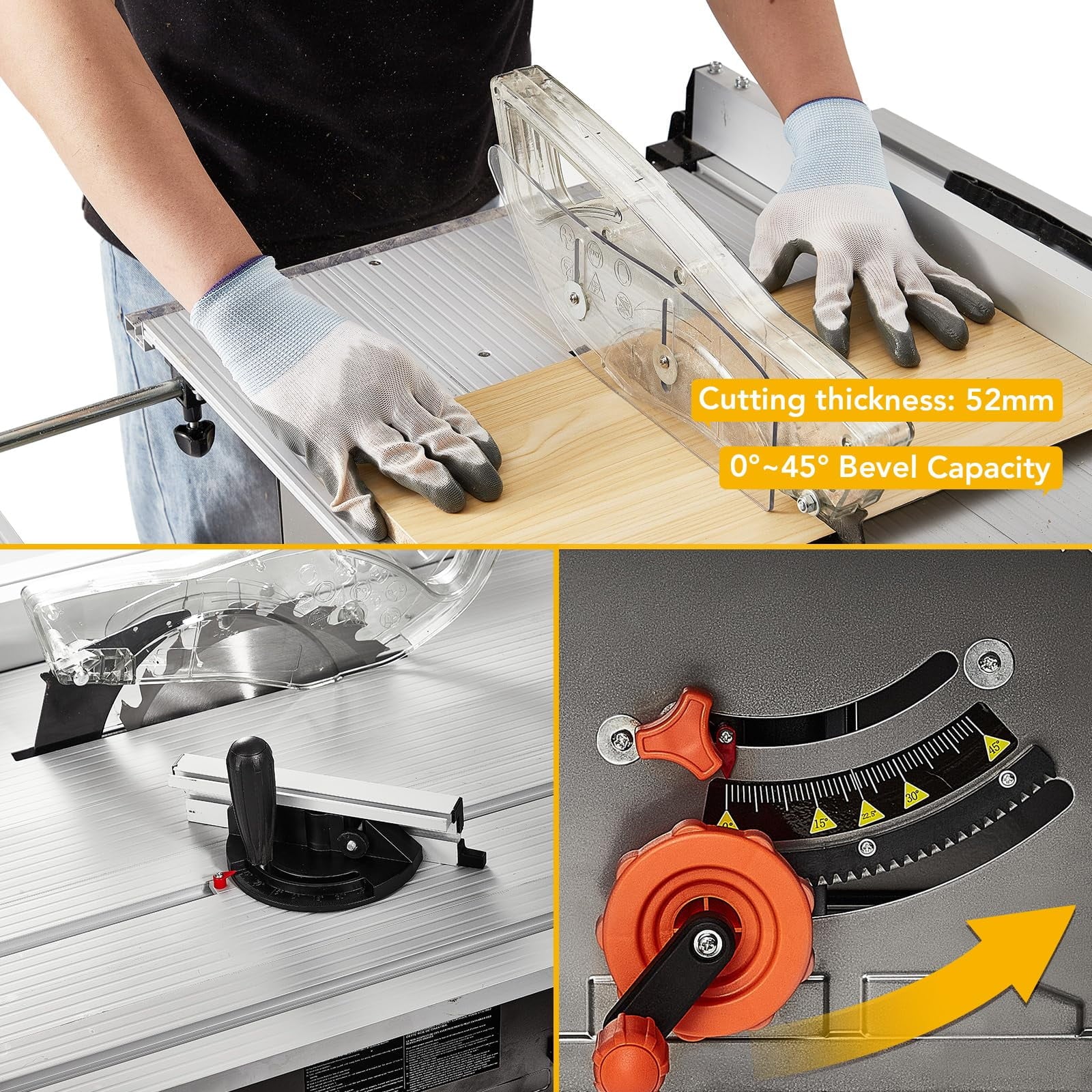 Garvee 10" Table Saw - 15A Electric Table Saw with Metal Stand, 90? Cross Cut & 0-45? Bevel Cut, Cutting Speed Up to 5000RPM Multifunctional Saw Adjustable Blade Height for Woodworking,Gray