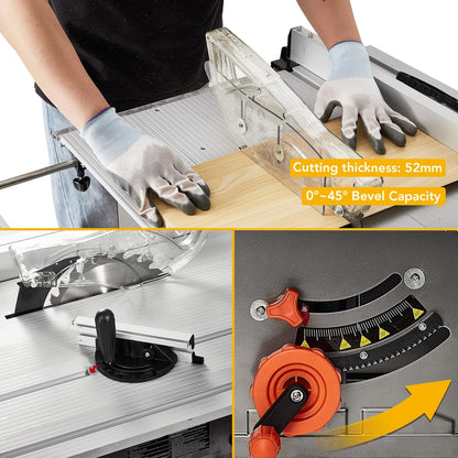 Garvee 10" Table Saw - 15A Electric Table Saw with Metal Stand, 90? Cross Cut & 0-45? Bevel Cut, Cutting Speed Up to 5000RPM Multifunctional Saw Adjustable Blade Height for Woodworking,Gray