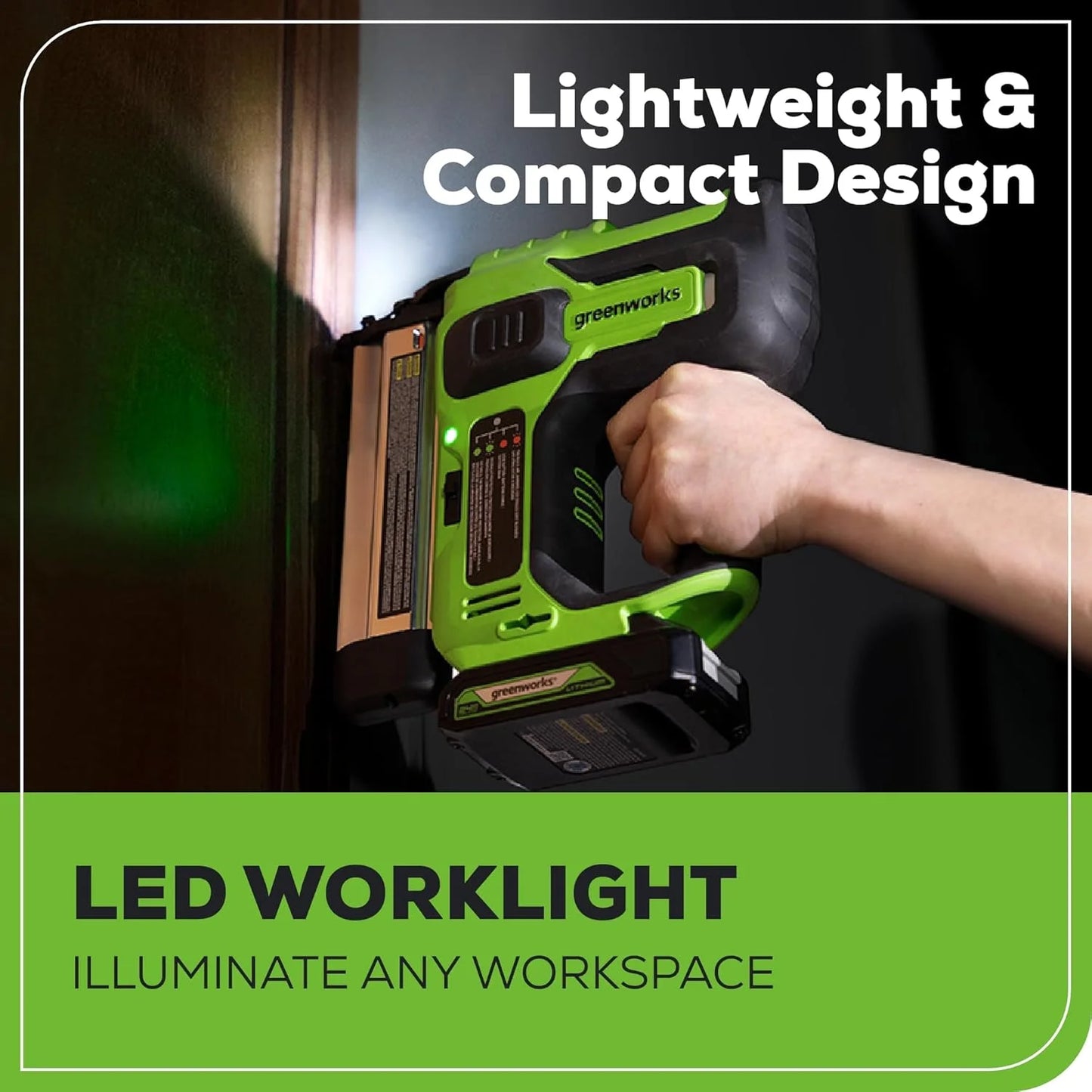 Greenworks 24V 18GA Brushless Brad Nailer, Cordless Staple Gun, Tool Only