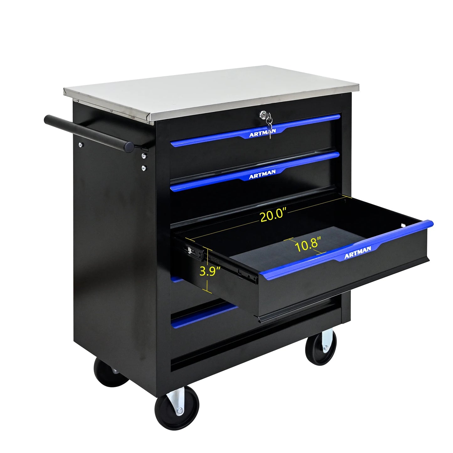 Olurrisa Rolling Steel Tool Chest, 5-Drawer Tool Storage Cabinet with Hanging Holes, Central Keyed Locking System, Lockable Wheels, Tool Organizer Box for Garage & Repair Shop