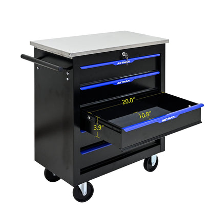 Olurrisa Rolling Steel Tool Chest, 5-Drawer Tool Storage Cabinet with Hanging Holes, Central Keyed Locking System, Lockable Wheels, Tool Organizer Box for Garage & Repair Shop
