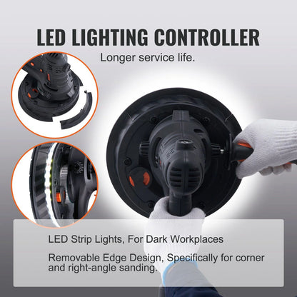 Variable Speed Drywall Sander 800W, Auto Dust Vacuum, 1200-2300 RPM Brush Motor, Ergonomic Drywall Tool for Smooth Finishing