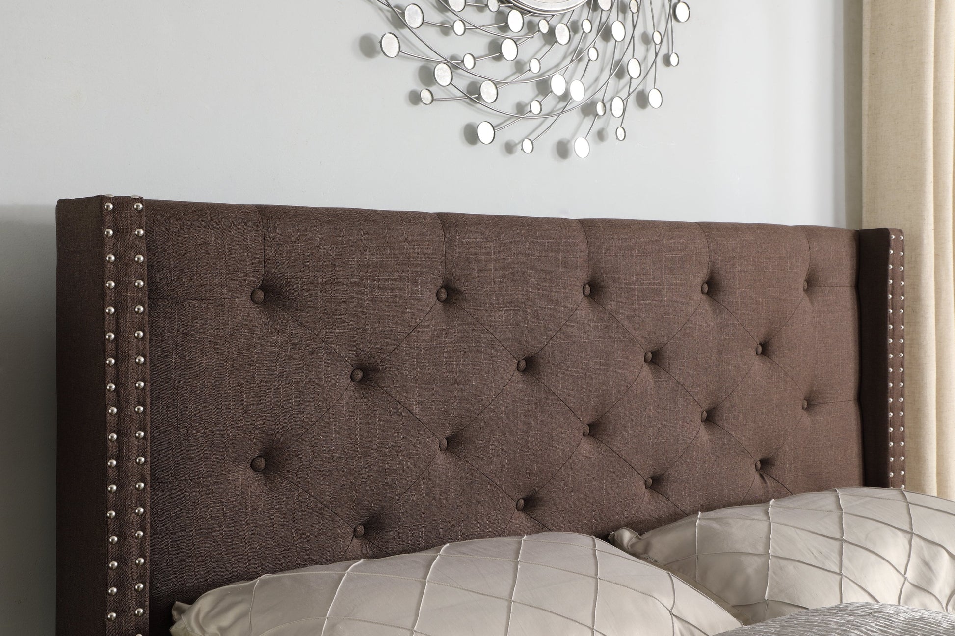 Full Size Upholstered Platform Bed Frame with 51" Tall Headboard - Button Tufted Cloth Bed - Wood Slat Support with Storage Space- No Box Spring Needed- Easy Assembly- Brown - OLIVER & SMITH