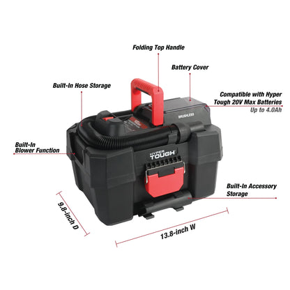 Hyper Tough 1.5 Gallon Wet Dry Vac, 20V Max, Brushless Motor, Cordless, Battery and Charger Included