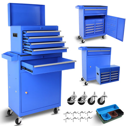 DUOSONG 5-Drawer Rolling Tool Chest, High Capacity Tool Storage Cabinet W/Lockable Wheels, Adjustable Shelf & Anti-Slip Liner, Detachable Tool Box Organizer, Rolling Tool Cabinet Blue Steel Tools &