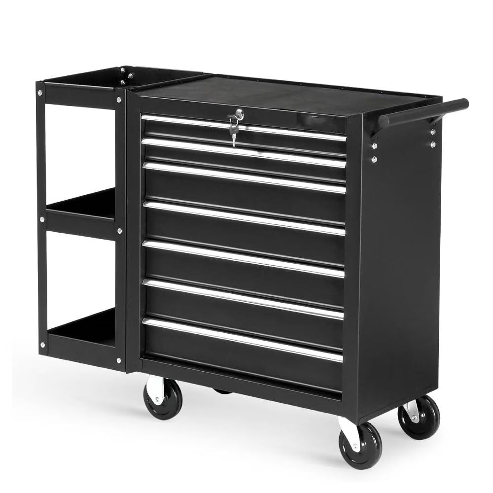 Ktaxon 7-Drawer Rolling Tool Chest with Side Shelves, Tool Storage Side Cabinet w/Lockable Wheels, for Warehouse Garage Repair Shop