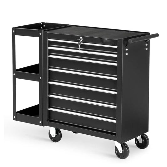 Ktaxon 7-Drawer Rolling Tool Chest with Side Shelves, Tool Storage Side Cabinet w/Lockable Wheels, for Warehouse Garage Repair Shop