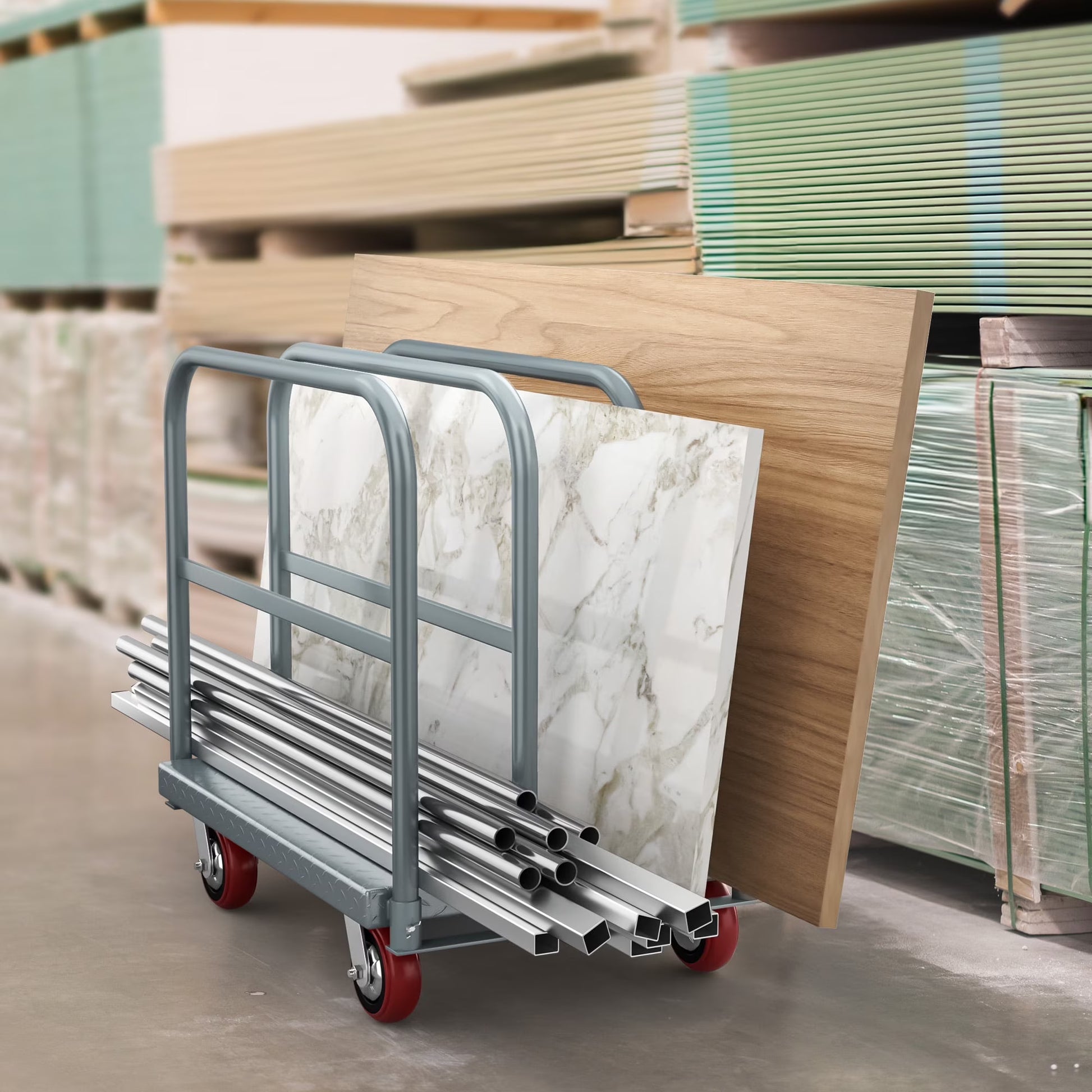Dextrus 2-in-1 Heavy-Duty Platform Truck, 2200 lbs Capacity, Steel Panel with 4 Side Rails and 5" Rubber Swivel Wheels
