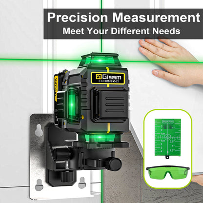 Gisam Laser Level with Tripod , 4x360? Self-Leveling Green Cross Line 4D Laser Tool with Remote Control & 2* 4800mAh Battery