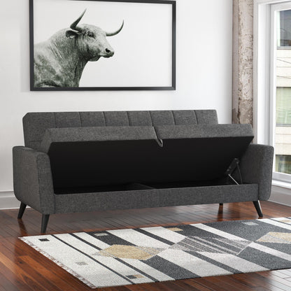 Queer Eye Liam Futon with Storage, Convertible Sofa, Gray Linen