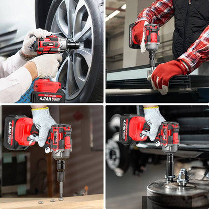 Cordless Impact Wrench, 1/2" Impact Gun, Max Torque 440 Ft-lbs (600 N.m) Heavy Duty Cordless Impact Driver, 3500 RPM Electric Impact Drill, 20V Brushless, 2x4.0Ah Li-ion Battery, 4Pcs Impact Sockets