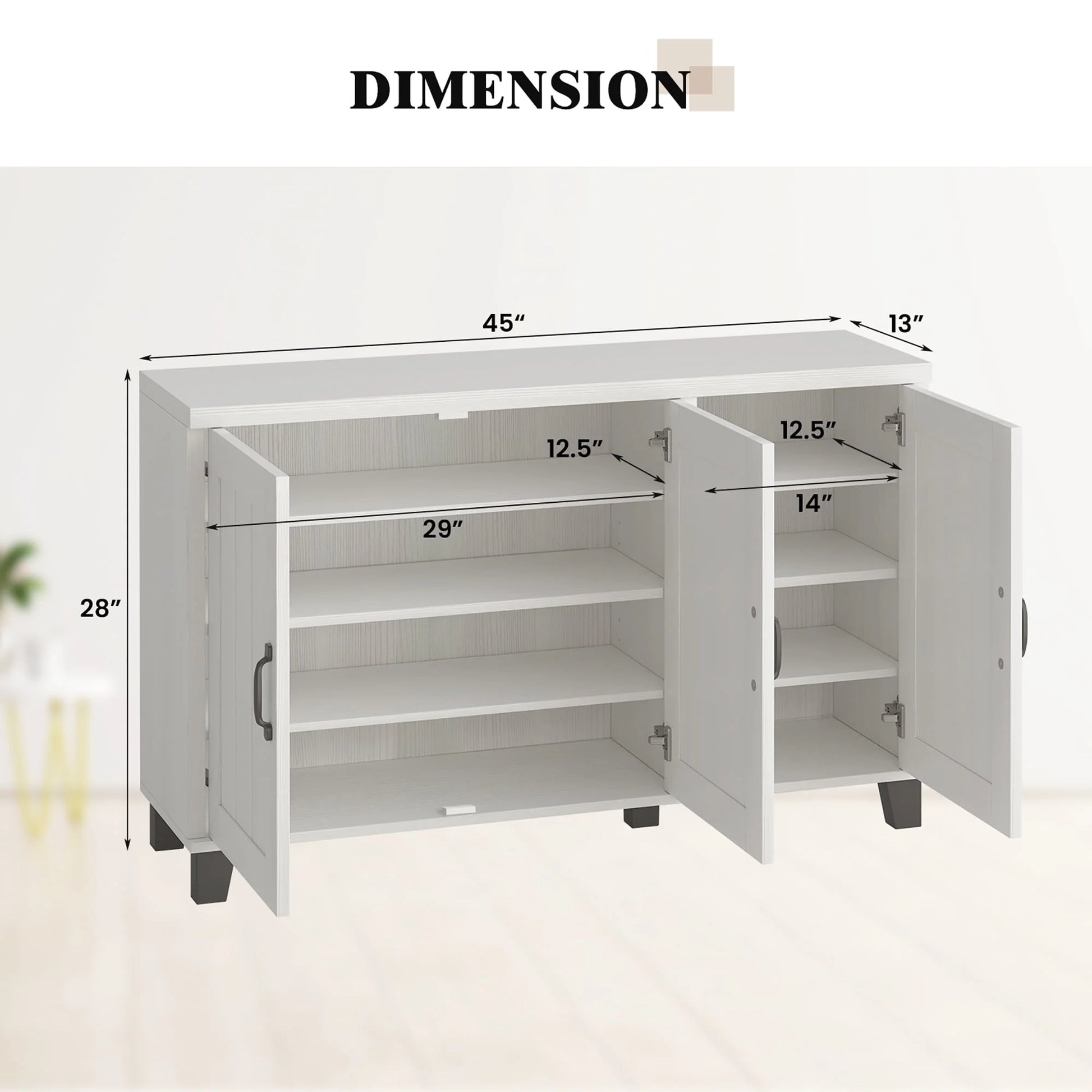 Costway 3-Door Buffet Sideboard Storage Credenza Cabinet Console Adjustable Shelf White Wash