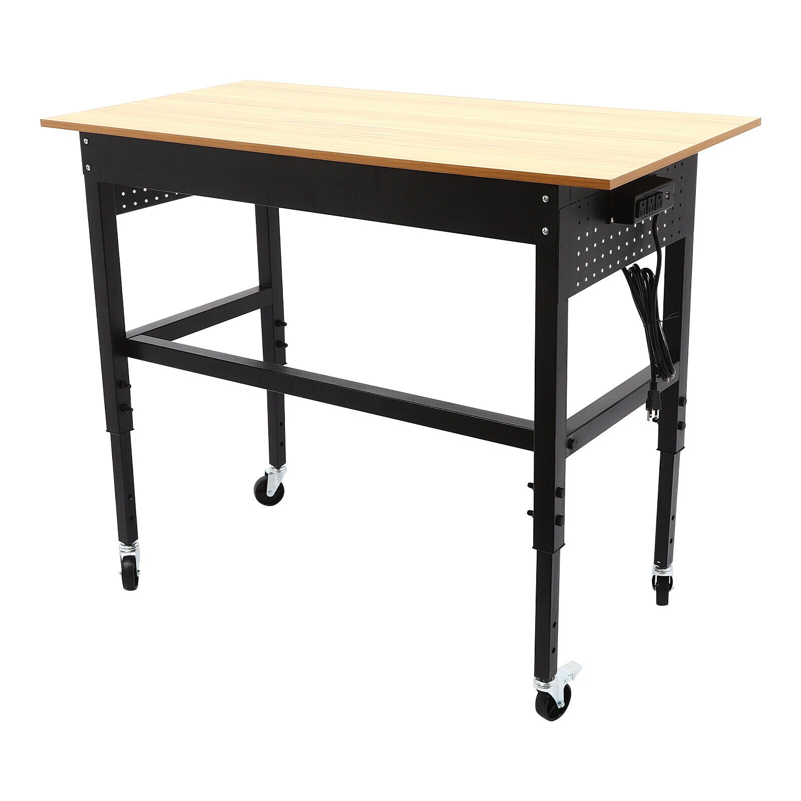 Multi-Functional Mobile Workbench | Adjustable Height | Power Outlet & Drawer | 200 lbs Capacity | Ideal for Garage, Home, and Office