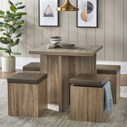 Mainstays 5-Piece Dexter Dining Room/Kitchen Set with Storage Ottoman, Multiple Colors